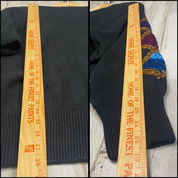 SML Sport Ltd Colorful Sequin Black Sweater Diamond Pattern Shoulder Pads Size L - Picture 7 of 8